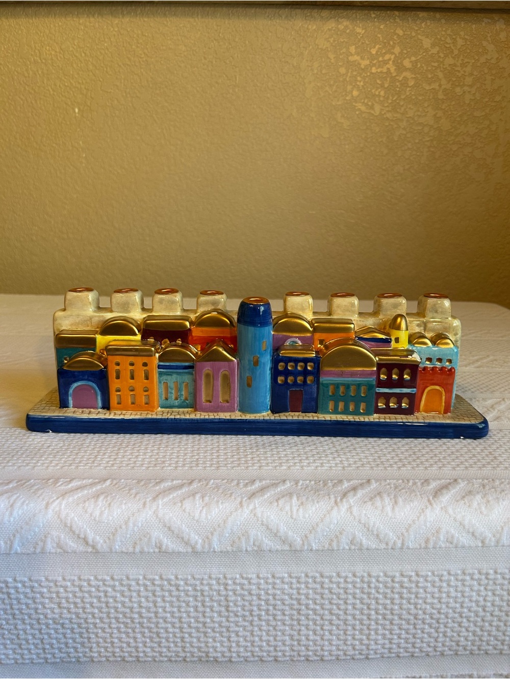 Colorful Cityscape Ceramic Menorah - Multicolor Holiday Decor